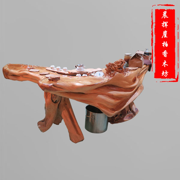 崖柏根雕茶几-2