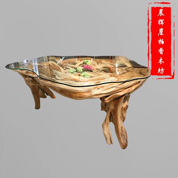 崖柏根雕茶几-4