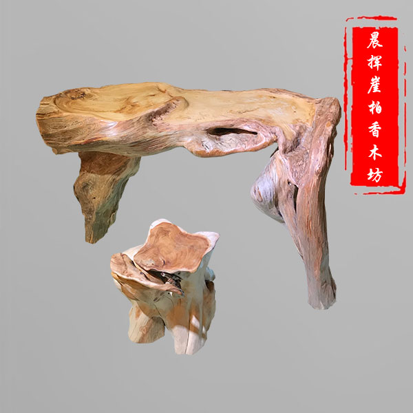 崖柏根雕茶几-5